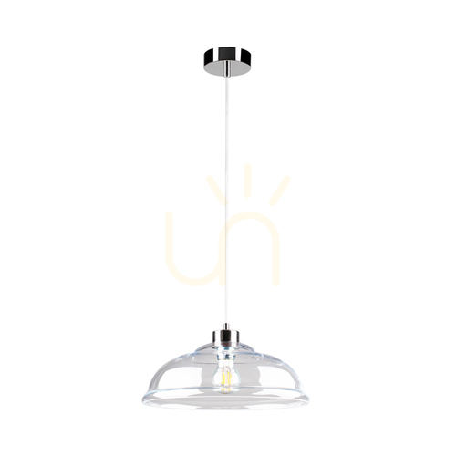 Verifica Lampa suspendată Molde, 1xE27, Max. 60 W, metal cromat / cablu din PVC transparent / abajur din sticlă transparentă, Ø 34 cm