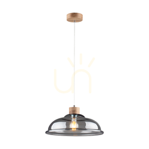 Lampa suspendată Molde, 1xE27, Max. 60 W, stejar uleiat / cablu din PVC transparent / abajur din sticlă fumurie, Ø 34 cm small 1