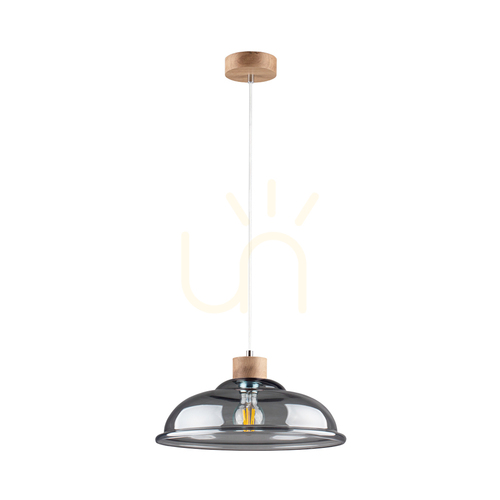 Verifica Lampa suspendată Molde, 1xE27, Max. 60 W, stejar uleiat / cablu din PVC transparent / abajur din sticlă fumurie, Ø 34 cm