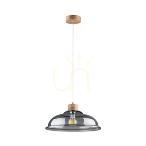 Lampa suspendată Molde, 1xE27, Max. 60 W, stejar uleiat / cablu din PVC transparent / abajur din sticlă fumurie, Ø 34 cm small 0
