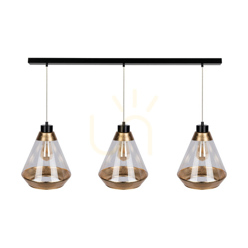 Verifica Lampa suspendată Mistral, 3xE27, Max. 60 W, metal negru/cablu din PVC transparent/abat-jour din sticlă aurie-transparentă, 117 cm