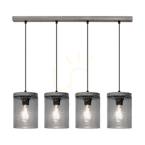 Lampa suspendată Monsun 4xE27 Max. Pin vopsit în gri, 60 W / Cablu din PVC negru / Abajur din sticlă fumurie, 100 cm small 1