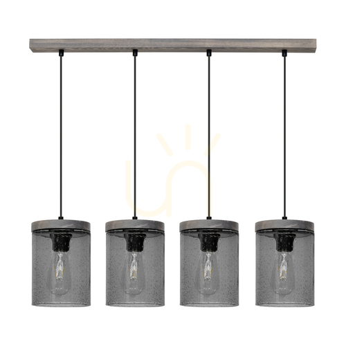 Verifica Lampa suspendată Monsun 4xE27 Max. Pin vopsit în gri, 60 W / Cablu din PVC negru / Abajur din sticlă fumurie, 100 cm