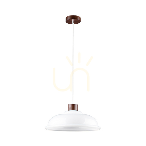 Verifica Lampa suspendată Molde, 1xE27, Max. 60 W, lemn de fag și nuc / cablu din PVC transparent / abajur din sticlă albă, Ø 34 cm