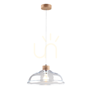 Lampa suspendată Molde, 1xE27, Max. 60 W, stejar tratat cu ulei / cablu din PVC transparent / abajur din sticlă transparentă, Ø 34 cm small 1