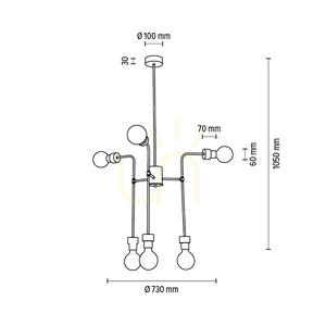 Lampa de tavan Montix, 6xE27, Max. 40 W, stejar tratat cu ulei/metal negru, Ø 73 cm small 5