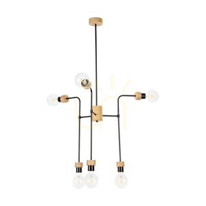 Lampa de tavan Montix, 6xE27, Max. 40 W, stejar tratat cu ulei/metal negru, Ø 73 cm small 0