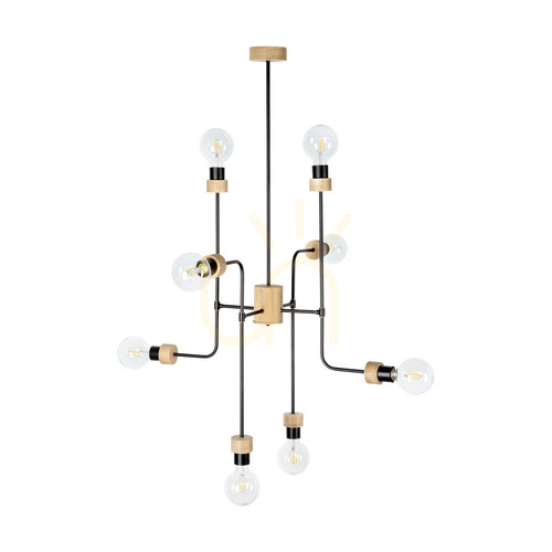 Verifica Lampa de tavan Montix, 8xE27, Max. 40 W, stejar tratat cu ulei/metal negru, Ø 73 cm