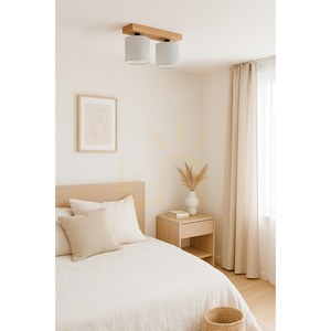 Lampa de tavan Morris, 2xE27, Max. 25 W, stejar uleiat/gri, abajur de 35 cm small 1