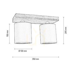 Lampa de tavan Morris, 2xE27, Max. 25 W, stejar uleiat/gri, abajur de 35 cm small 2