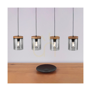 Lampa suspendată Monsun 4xE27 Max. 60 W, pin vopsit în maro / cablu din PVC negru / abajur din sticlă fumurie, 100 cm small 2