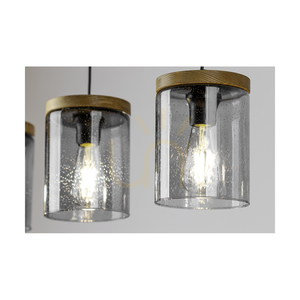 Lampa suspendată Monsun 4xE27 Max. 60 W, pin vopsit în maro / cablu din PVC negru / abajur din sticlă fumurie, 100 cm small 3