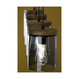Lampa suspendată Monsun 4xE27 Max. 60 W, pin vopsit în maro / cablu din PVC negru / abajur din sticlă fumurie, 100 cm small 4