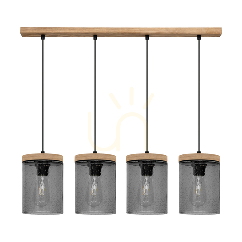 Verifica Lampa suspendată Monsun 4xE27 Max. 60 W, pin vopsit în maro / cablu din PVC negru / abajur din sticlă fumurie, 100 cm