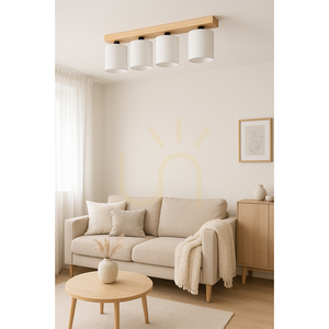 Lampa de tavan Morris 4xE27 Max. Lampă de 25 W din stejar tratat cu ulei/abat-jour gri, 75 cm small 1