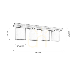 Lampa de tavan Morris 4xE27 Max. Lampă de 25 W din stejar tratat cu ulei/abat-jour gri, 75 cm small 2