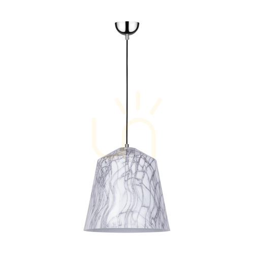 Verifica Lampa suspendată Natura, 1xE27, Max. 60 W, metal cromat / cablu din PVC transparent / abajur metalic negru-alb-gri, Ø 33 cm