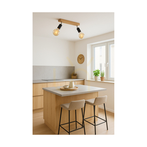 Lampa de tavan „Negro”, 2xE27, Max. 25 W, stejar tratat cu ulei/metal negru, 40 cm small 1