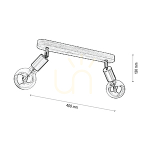 Lampa de tavan „Negro”, 2xE27, Max. 25 W, stejar tratat cu ulei/metal negru, 40 cm small 2