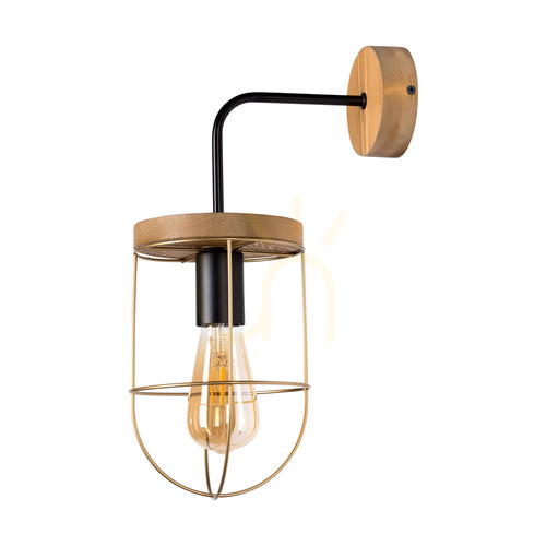 Verifica Aplică de perete Netuno, 1xE27, Max. LED de 25 W, pin vopsit în maro / metal negru / abajur din metal auriu, 25 cm