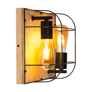 Aplică de perete / Lampă de tavan Netuno, 2xE27 max.. LED de 15 W, stejar uleiat / metal negru, 30 cm small 1