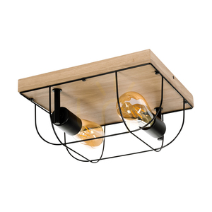 Aplică de perete / Lampă de tavan Netuno, 2xE27 max.. LED de 15 W, stejar uleiat / metal negru, 30 cm small 2