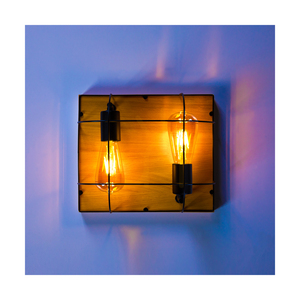 Aplică de perete / Lampă de tavan Netuno, 2xE27 max.. LED de 15 W, stejar uleiat / metal negru, 30 cm small 3