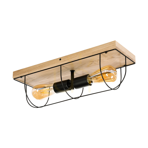 Verifica Aplică de perete / Lampă de tavan Netuno, 2xE27 max.. LED de 15 W, stejar uleiat / metal negru, 46 cm