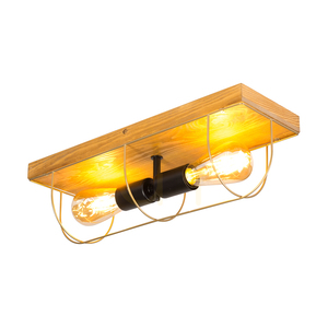 Aplică de perete / Lampă de tavan Netuno, 2xE27 max.. LED de 15 W, pin vopsit în maro / metal negru / abajur din metal auriu, 46 cm small 1