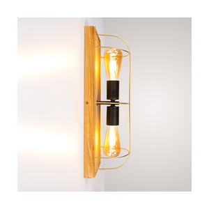 Aplică de perete / Lampă de tavan Netuno, 2xE27 max.. LED de 15 W, pin vopsit în maro / metal negru / abajur din metal auriu, 46 cm small 2