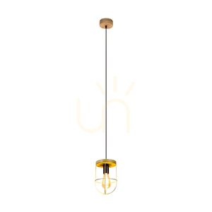 Lampa suspendată Netuno, 1xE27, Max. 60 W, pin vopsit în maro / metal negru / cablu din PVC negru / abajur din metal auriu, Ø 15 cm small 1