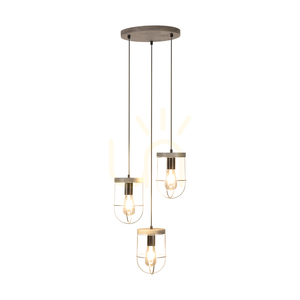 Lampa suspendată Netuno 3xE27 Max. 60 W, pin vopsit gri/metal negru/cablu din PVC negru/abat-jour din metal argintiu, Ø 50 cm small 1