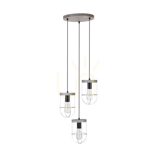Verifica Lampa suspendată Netuno 3xE27 Max. 60 W, pin vopsit gri/metal negru/cablu din PVC negru/abat-jour din metal argintiu, Ø 50 cm