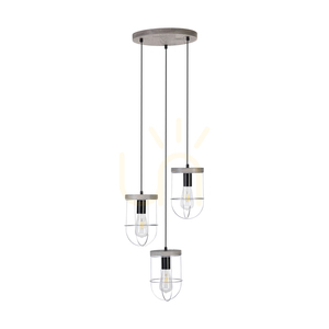 Lampa suspendată Netuno 3xE27 Max. 60 W, pin vopsit gri/metal negru/cablu din PVC negru/abat-jour din metal argintiu, Ø 50 cm small 0