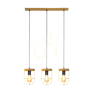 Lampa suspendată Netuno, 3xE27, Max. 60 W, pin vopsit în maro / metal negru / cablu din PVC negru / abajur din metal auriu, 76 cm small 1
