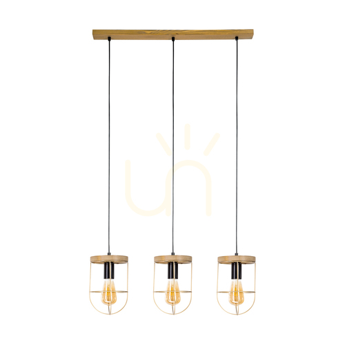 Verifica Lampa suspendată Netuno, 3xE27, Max. 60 W, pin vopsit în maro / metal negru / cablu din PVC negru / abajur din metal auriu, 76 cm