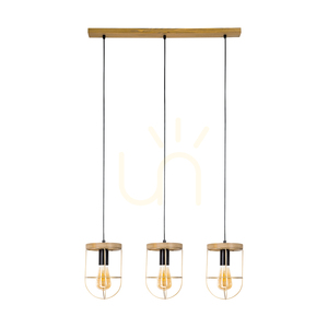 Lampa suspendată Netuno, 3xE27, Max. 60 W, pin vopsit în maro / metal negru / cablu din PVC negru / abajur din metal auriu, 76 cm small 0