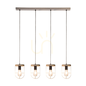 Lampa suspendată Netuno 4xE27 Max. 60 W, pin vopsit în gri / metal negru / cablu din PVC negru / abajur din metal argintiu, 100 cm small 1