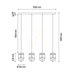Lampa suspendată Netuno 4xE27 Max. 60 W, pin vopsit în gri / metal negru / cablu din PVC negru / abajur din metal argintiu, 100 cm small 2