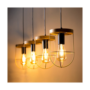 Lampa suspendată Netuno 4xE27 Max. 60 W, pin vopsit în maro / metal negru / cablu din PVC negru / abajur din metal auriu, 100 cm small 2