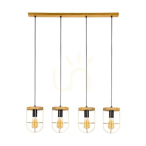 Verifica Lampa suspendată Netuno 4xE27 Max. 60 W, pin vopsit în maro / metal negru / cablu din PVC negru / abajur din metal auriu, 100 cm