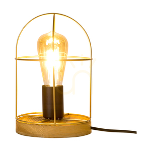 Lampa de masă Netuno, 1xE27, Max. 25 W, pin vopsit în maro / metal negru / cablu din PVC negru / abajur din metal auriu, Ø 15 cm small 1