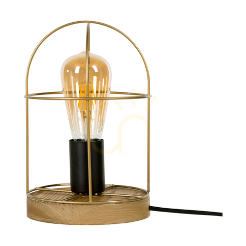 Verifica Lampa de masă Netuno, 1xE27, Max. 25 W, pin vopsit în maro / metal negru / cablu din PVC negru / abajur din metal auriu, Ø 15 cm