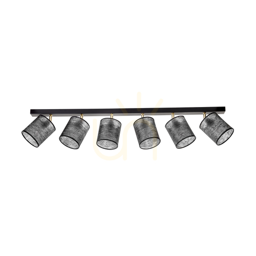 Verifica Lampa de tavan Nevoa, 6xE27, Max. 25 W, metal negru-auriu/abat-jour negru, 127 cm