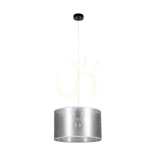 Verifica Lampa suspendată Nevoa, 1xE27, Max. 60 W, metal negru/cablu din PVC transparent/abat-jour argintiu, Ø 40 cm