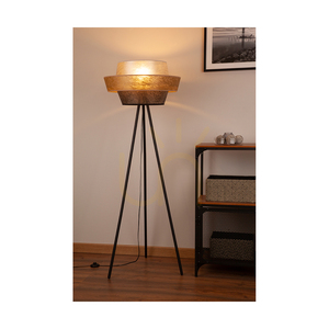 Lampa de podea Nevoa 1xE27 Max. 40 W, metal negru / cablu din PVC negru / abajur negru-auriu-argintiu, Ø 55 cm small 1