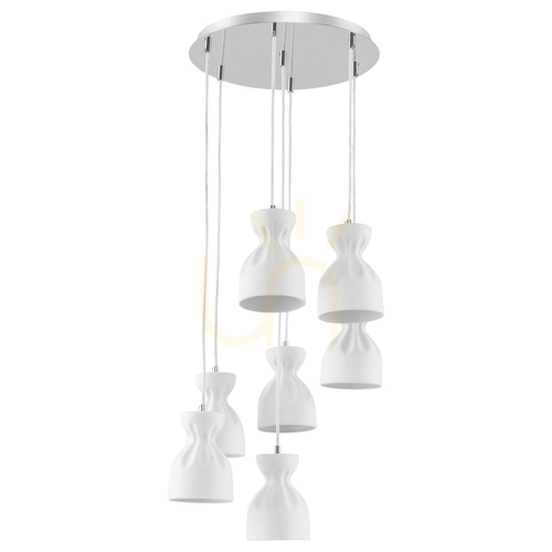 Verifica Lampa suspendată Noelle, 7xE14, Max. 40 W, metal cromat/abajururi din ceramică albă, Ø 38 cm