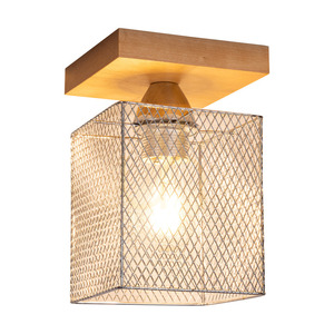 Lampa de tavan Norman Wood, 1xE27, Max. 25 W, abajur din lemn de mesteacăn și metal cromat, 13,5 cm small 1