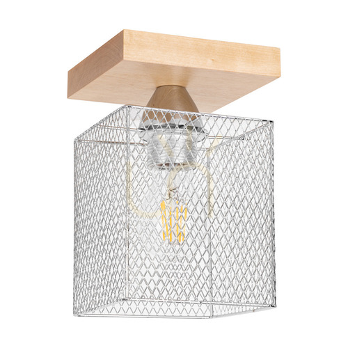Verifica Lampa de tavan Norman Wood, 1xE27, Max. 25 W, abajur din lemn de mesteacăn și metal cromat, 13,5 cm