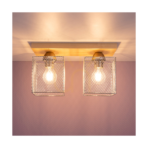 Lampa de tavan Norman Wood, 2xE27, Max. 25 W, abajur din lemn de mesteacăn și metal cromat, 35 cm small 3